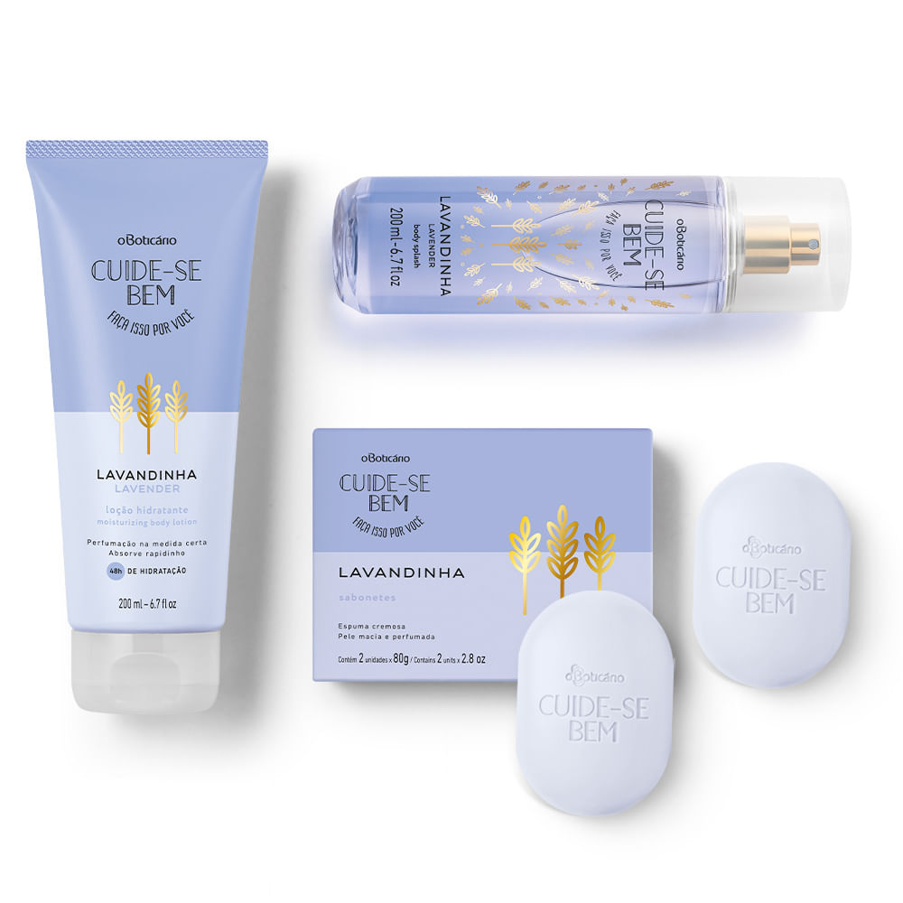Combo Cuide-Se Bem Lavandinha: Sabonete Em Barra, 2Un, 80 g/Cada + Loção Hidratante, 200 ml + Body Splash, 200 ml