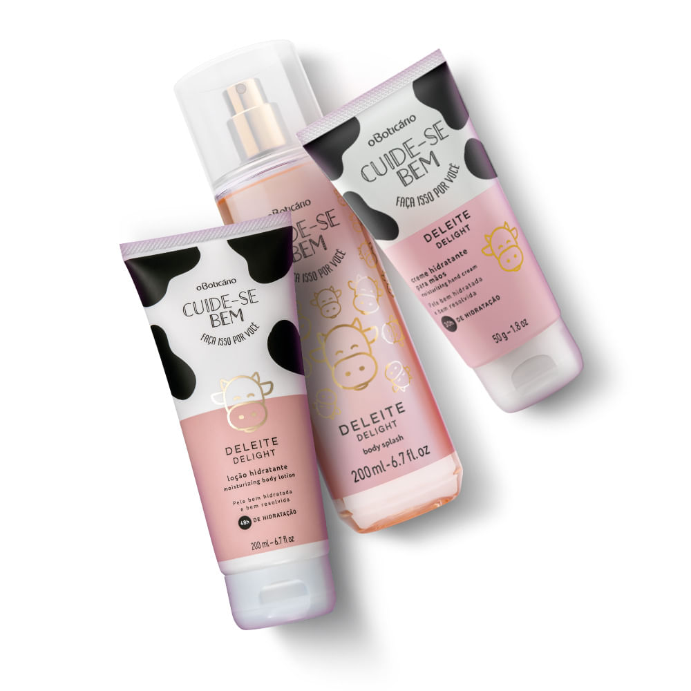 Combo Cuide-Se Bem Deleite: Body Splash 200ml + Loção Hidratante Corporal 200ml + Creme Hidratante Para Mãos 50g